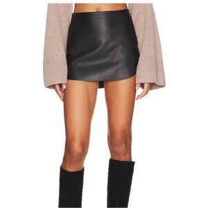 L'Academie Med Black lamb Leather Mini Skirt laser cut hi low sleek and chic
